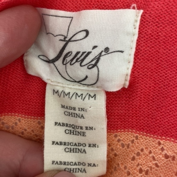 Levis Womens Striped Cardigan Pink Orange V Neck Cotton Viscose Knit Sweater M - Picture 11 of 11